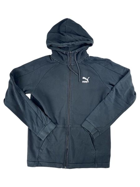 USED PUMA フルジップパーカー フーディー メンズSサイズ レディースL程 ワンポイントロゴ プーマ スポーツウェア 古着