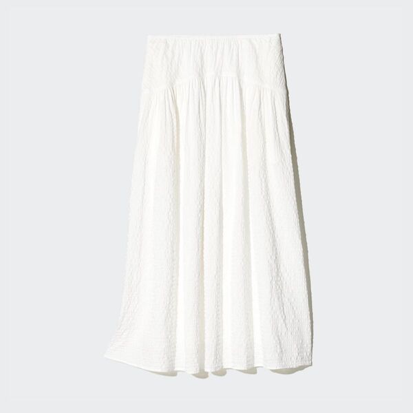 ユニクロ シアサッカーボリュームスカート XL OFF WHITE