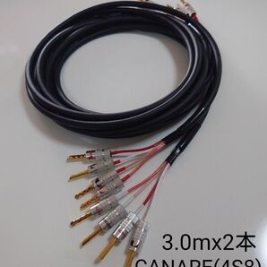バナナプラグ(オーディオ仕様(ナカミチ))付きバイワイヤリング方式スピーカーケーブル(CANARE 4S8)3.0mx2本送料無料