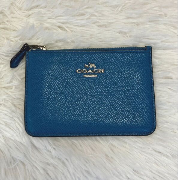 COACH 青 レザー フラグメントケース キーチェーン 小銭入れ ミニ財布 コインケース 財布