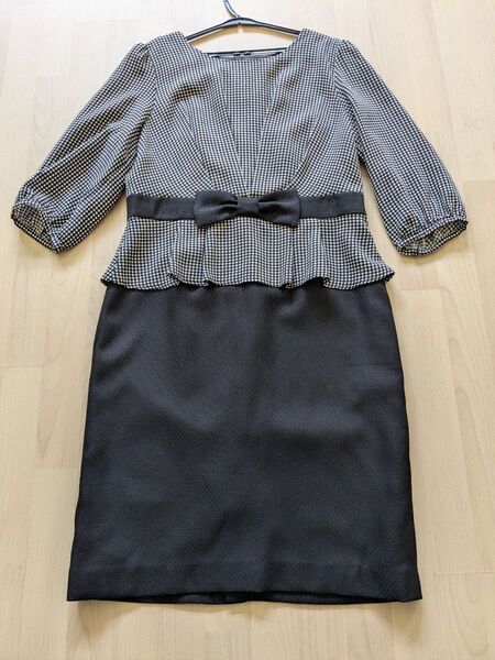 Lサイズ 千鳥格子柄 スーツ風 ワンピース リボン付き
