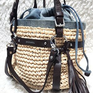 【DIESEL】2way デニム 巾着 カゴバッグ トートバッグ タッセル ハンドバッグ