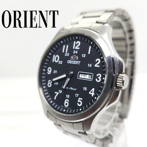 ORIENT オリエント 腕時計 デイデイト 3針 シルバーベルト 黒文字盤