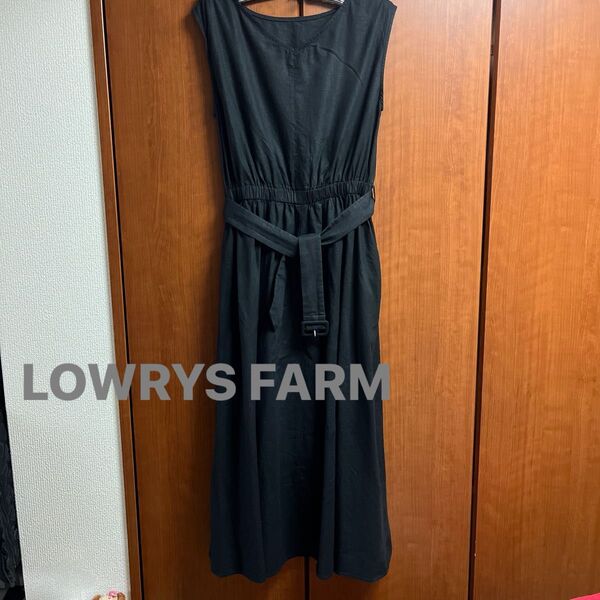 LOWRYS FARM ノースリーブワンピース ブラック ロングワンピース ベルト