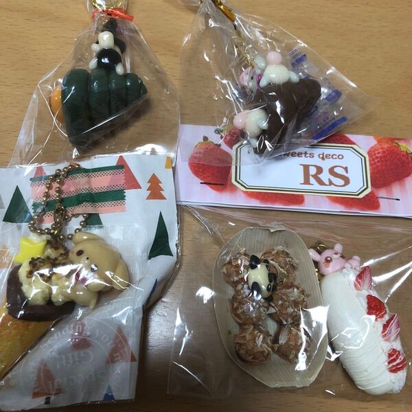 ハンドメイド 作家 樹脂粘土 フェイクスイーツ うさぎ 犬 チワワ ねこ クリーム コッペパン たこ焼き アイス クレープ