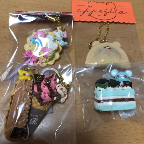 ハンドメイド 作家 樹脂粘土 フェイクスイーツ クマ サル トラ ネズミ エクレア ソフトクリーム チョコミント ケーキ 和菓子