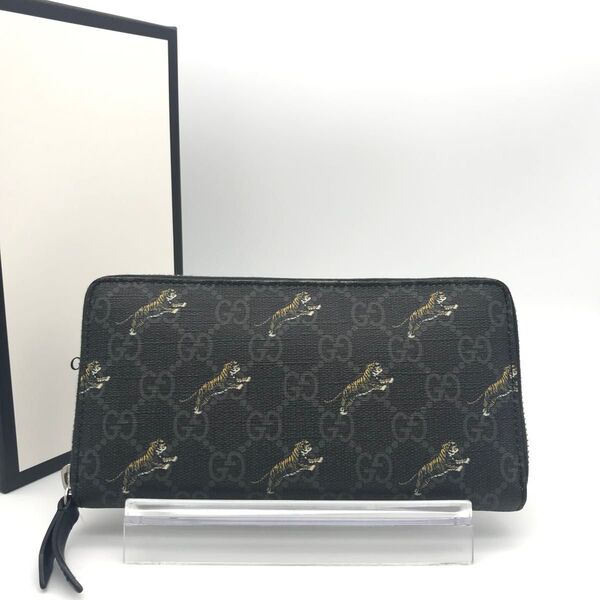 極美品 グッチ財布 グッチ長財布 グッチGGスプリーム グッチタイガー ラウンドファスナー GUCCI