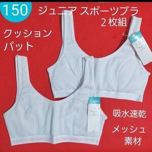 女の子 ジュニアブラ ノンワイヤー スポーツブラ クッションパット2枚組150㌢