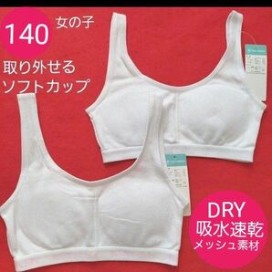 女の子 ジュニア ガールズ パット入り ハーフブラ スポーツブラ ジュニアブラ ハーフトップ 2枚組 140cm