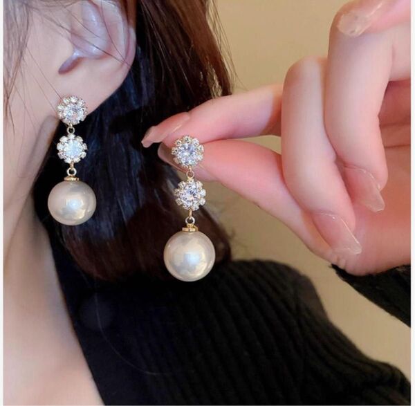 華やか★ピアス ゴールド フラワー ドロップ フラワー 花 パール 花柄 上品 結婚式 二次会 お呼ばれ プレゼント 韓国