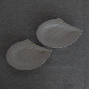 新品 旧作 たたら作り 益子焼 スワン 白鳥 プレート 小皿 2枚