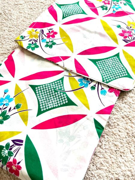 レディース 浴衣単品 花柄 ピンク×緑×黄色 華やか