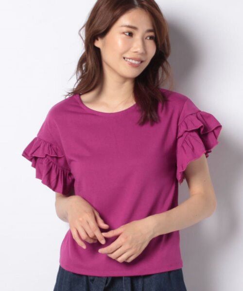 OLIVE des OLIVE 袖フリル プルオーバーレディース半袖トップス春夏ブラウス Tシャツ