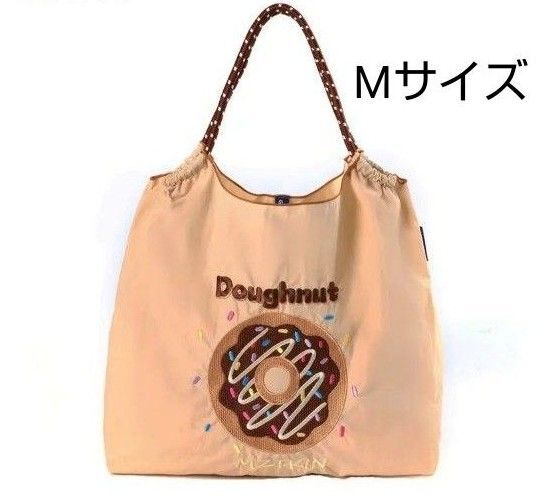 ドーナツ柄 刺繍バッグ Мサイズ エコバッグ トートバッグ ベージュ DONUTS