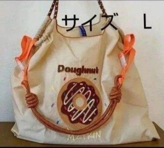 新品 ショルダー付き ドーナツ柄 刺繍バッグ Lサイズ エコバッグ ナイロンバッグ トートバッグ ベージュ DONUTS 大容量