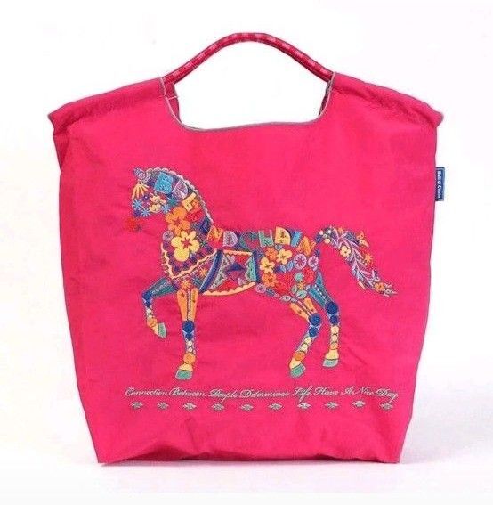 馬柄 刺繍バッグ トートバッグ エコバッグ ロープバッグ Мサイズ 馬 ホース horse