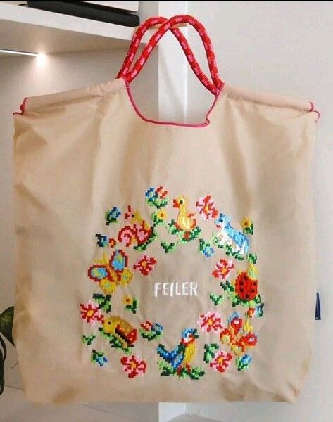 新品 Мサイズ 刺繍バッグ エコバッグ トートバッグ ヒヨコ柄 花柄