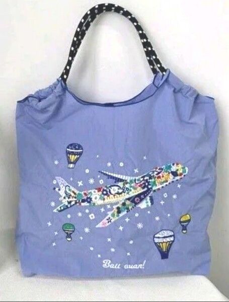 飛行機柄 花柄 気球柄 刺繍バッグ エコバッグ М トートバッグ 飛行機刺繍 パープル系 ラベンダーカラー