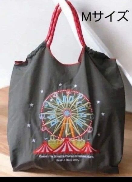 観覧車柄 遊園地 Мサイズ 刺繍バッグ エコバッグ ナイロンバッグ トートバッグ グレー