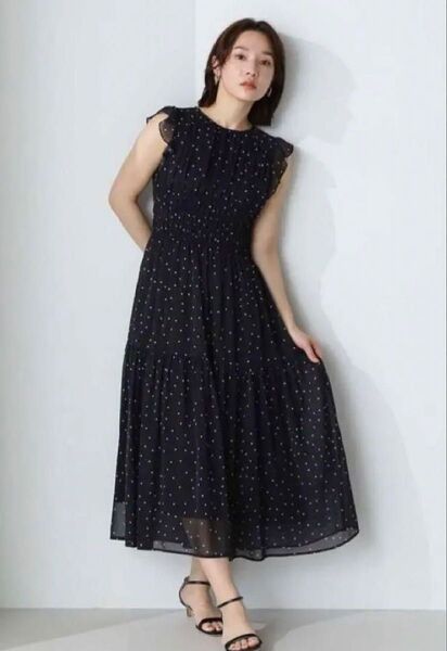 NATURAL BEAUTY BASIC 楊柳フリルスリーブワンピース Mサイズ