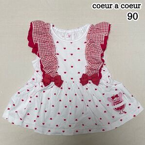 coeur a coeur 90㎝ ハート柄 肩レースフリル チュニック 女の子 キッズ トップス