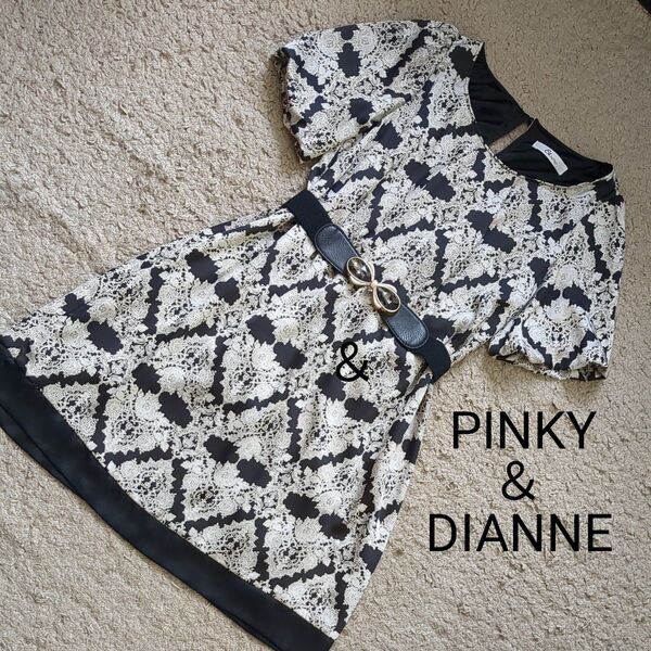 PINKY&DIANNE ピンキーアンドダイアン ワンピース 半袖 ベルト付 レトロ サイズ38(M)