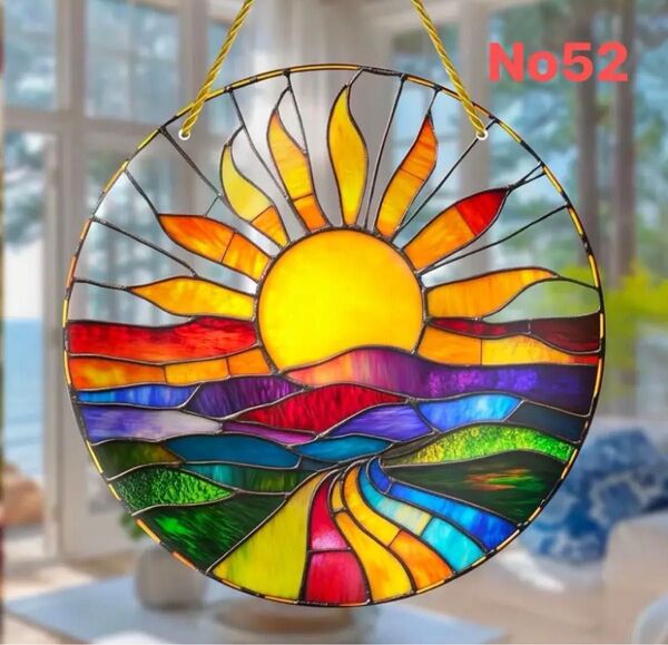 ◆今週限定価格◆【20×20cm】日の出 太陽 虹色 縁起物 壁飾り ステンドグラス◆特別まとめ値引きSALE中◆