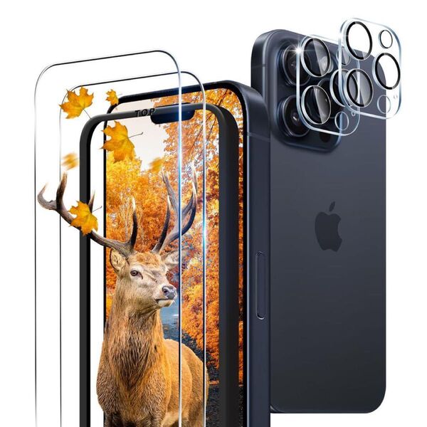 【2+2枚セット】 ガイド枠付き 用 iPhone 15 Pro Max ガラスフィルム 2枚 対応