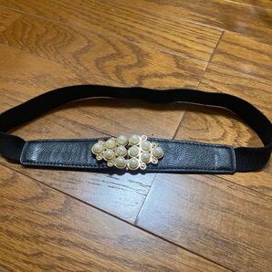 Azul by moussyパール装飾 ゴムベルト ブラック レディース おしゃれ
