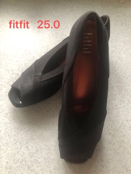 パンプス fitfit 25.0 オープントゥ 外反母趾 パンプス 黒 コンフォート