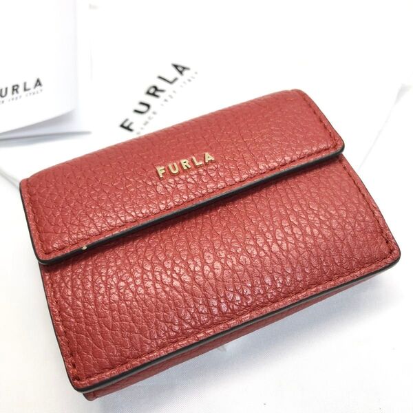 美品 FURLA フルラ 三つ折り 財布 レッド系 純正BOX付き