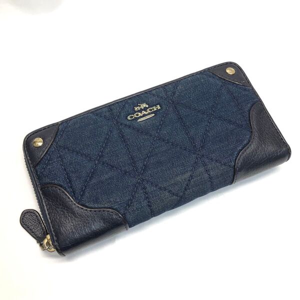 COACH コーチ ラウンドファスナー 長財布 デニム ネイビー