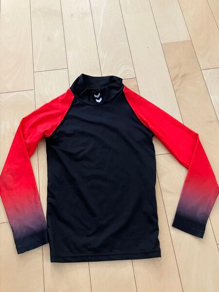 hummel 長袖スポーツインナーシャツ アンダーシャツ ジュニア 130レッド×ブラック