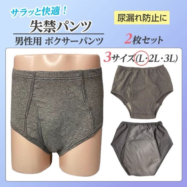 【L/300㏄】2枚入り 失禁パンツ 男性用 尿漏れパンツ ボクサーパンツ 吸水パッド 介護