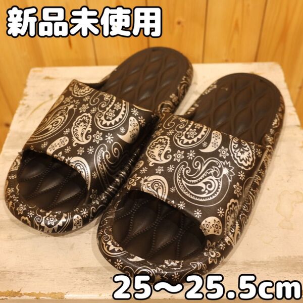 25〜25.5cm(40〜41)ペイズリー バンダナ シャワーサンダル ブラック スライド サンダル ビーチサンダル スリッパ