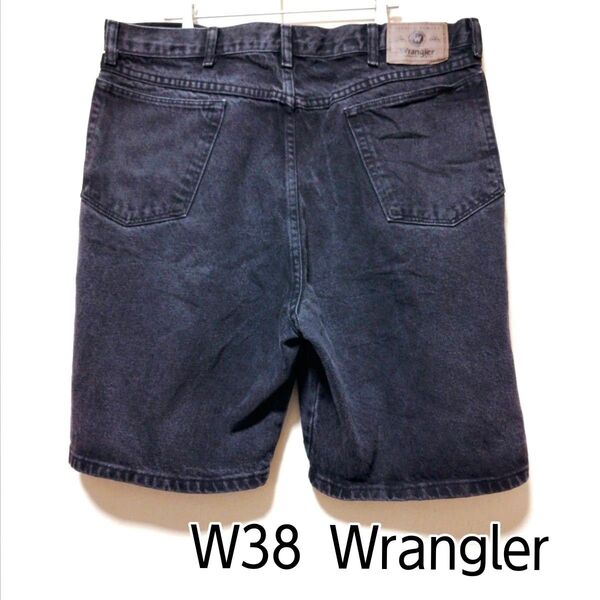 W38 Wrangler ラングラー ブラックデニムハーフパンツ デニムショーツ