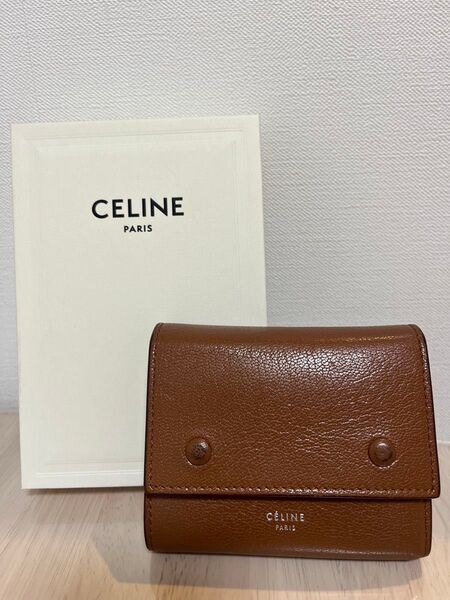 CELINE セリーヌ 三つ折り財布 ブラウン レザー コンパクト