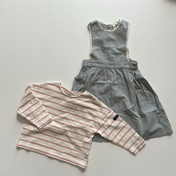 Lagom エプロンワンピース ボーダーカットソー 2点セット 韓国子供服 ハンドメイド ZARA サマンサモスモス ラーゴム