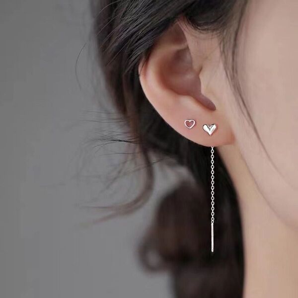 ピアス ゴールド レディース ハート チェーン 揺れる かわいい 人気 韓国 結婚式 銀 ロング アクセサリー