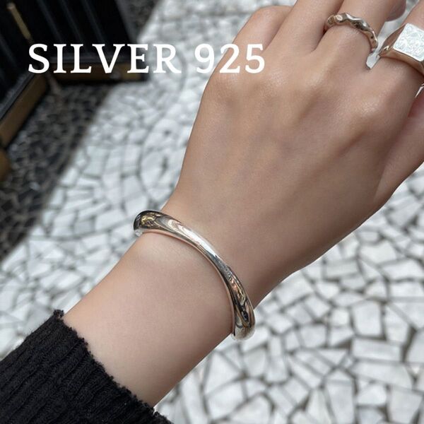 レディース バングル ブレスレット 925シルバー s925 ブレスレット アクセサリー 韓国 シルバー 男女兼用