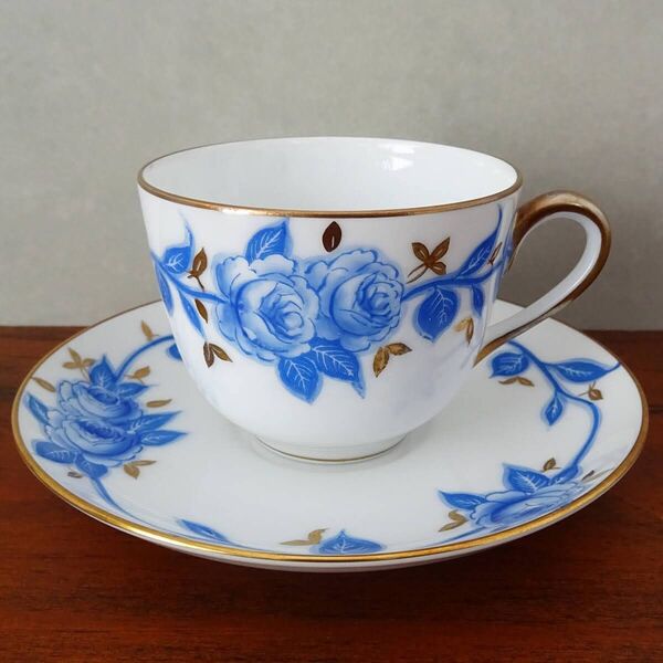 オールドノリタケ 日本陶器會社 ヤジロベー カップ&ソーサー 青いバラ 薔薇 大正ロマン 昭和初期 アールデコ