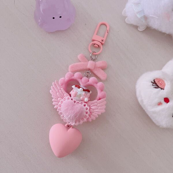 *.゜天使ハートなキーホルダー*.゜ハンドメイド ピンク