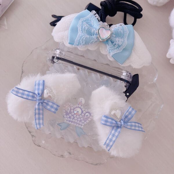*.゜ブルー×クリアのうさ耳スケルトンケース*.゜ホイップデコ ハンドメイド マルチケース