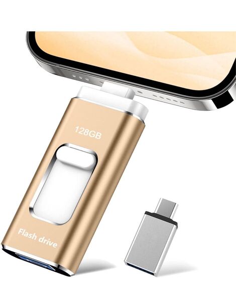 【多機能データ管理】128GB USBメモリー 4in1 iphone対応usbメモリUSB 3.0 フラッシュドライブ 金