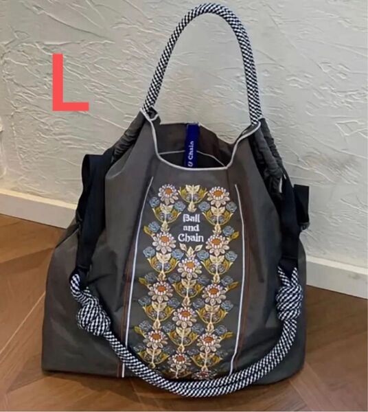 エコバッグ ハンドバッグ 折り畳み ナイロンバッグ ブルーボトルコーヒー ボタニカル フラワー トートバッグ 刺繍 L ストラップ