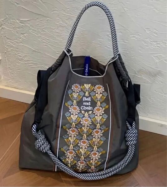 エコバッグ ハンドバッグ 折り畳み ナイロンバッグ ブルーボトルコーヒー ボタニカル フラワー トートバッグ 刺繍 L ストラップ