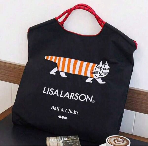 エコバッグ ハンドバッグ 折り畳み ナイロンバッグ トートバッグ 刺繍 猫 ネコ リサラーソン ブラック M