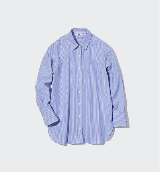 UNIQLO ユニクロ コットンストライプシャツ(長袖) ボタンダウン 長袖 ブルー ストライプ ブラウス ホワイト シャツ