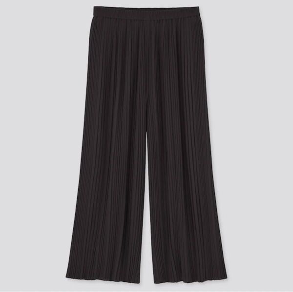 UNIQLO ユニクロ シフォンプリーツスカートパンツ(丈標準52~54cm)ウエストゴム 黒 パンツ ワイド