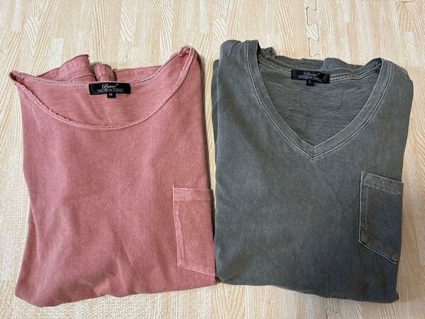 Beno ビーノ 2 枚 セット Vネック Tシャツ 半袖 ビンテージ風